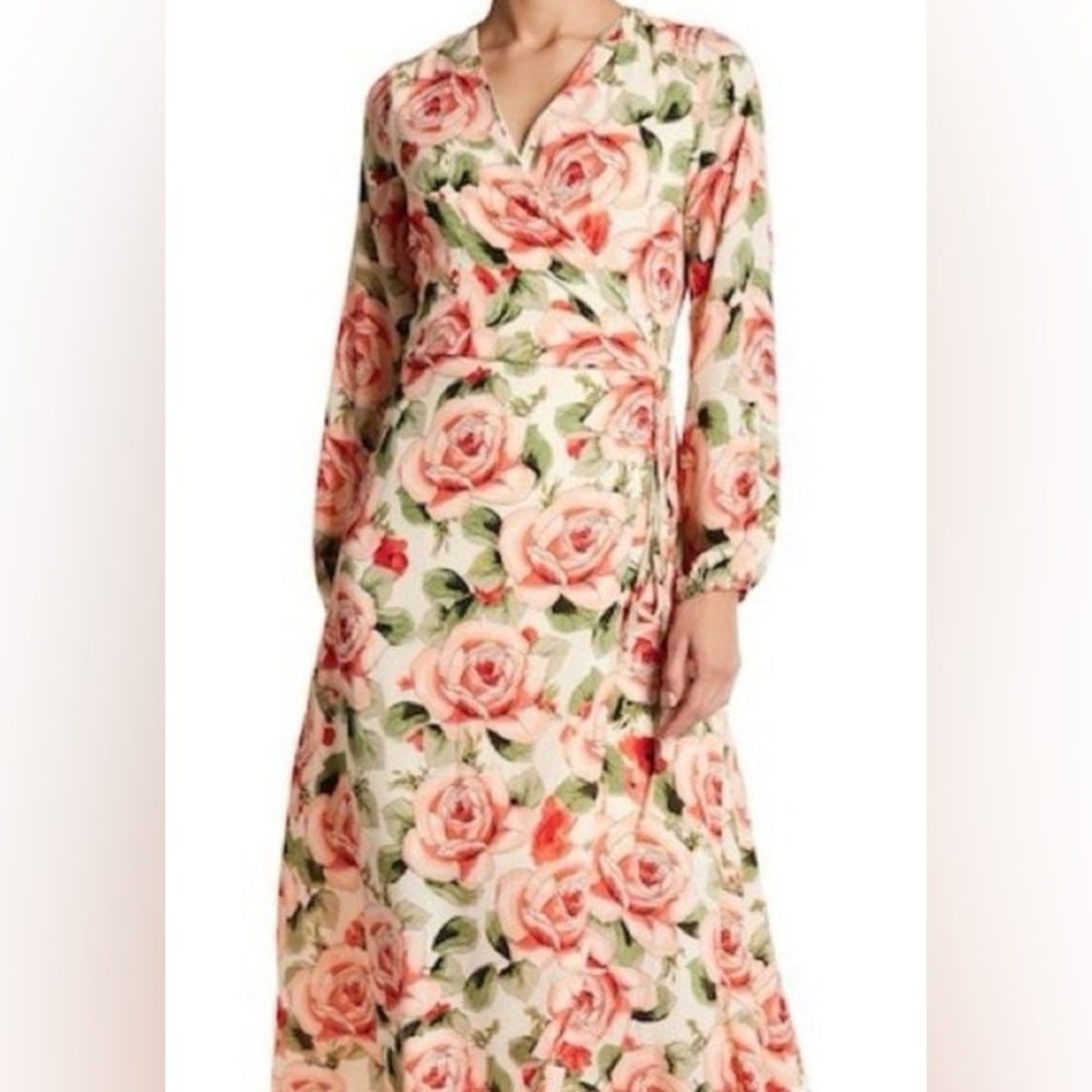 Bobeau floral long sleeve maxi dress medium